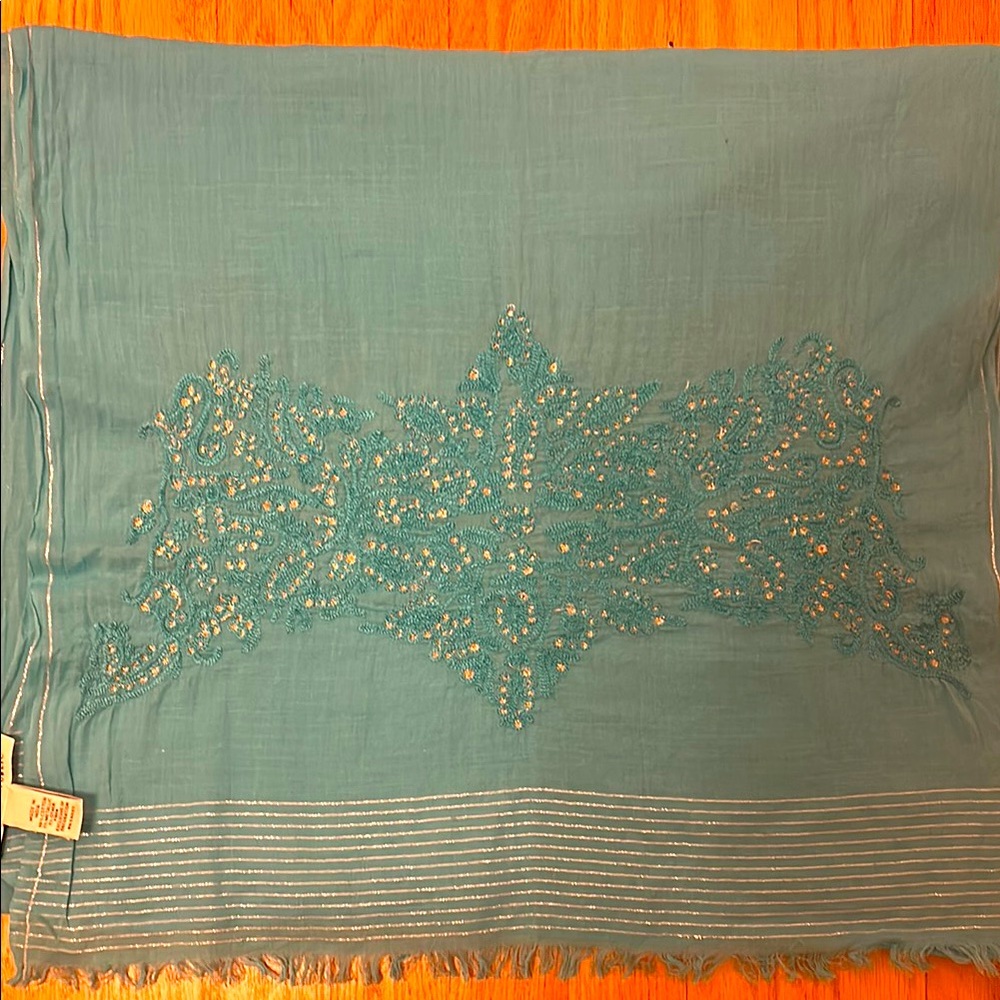 Banana Republic Cotton Gauze Embroidered Silver Wrap